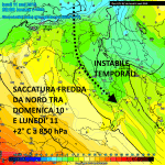 Temperature 850 hPa lunedì 11